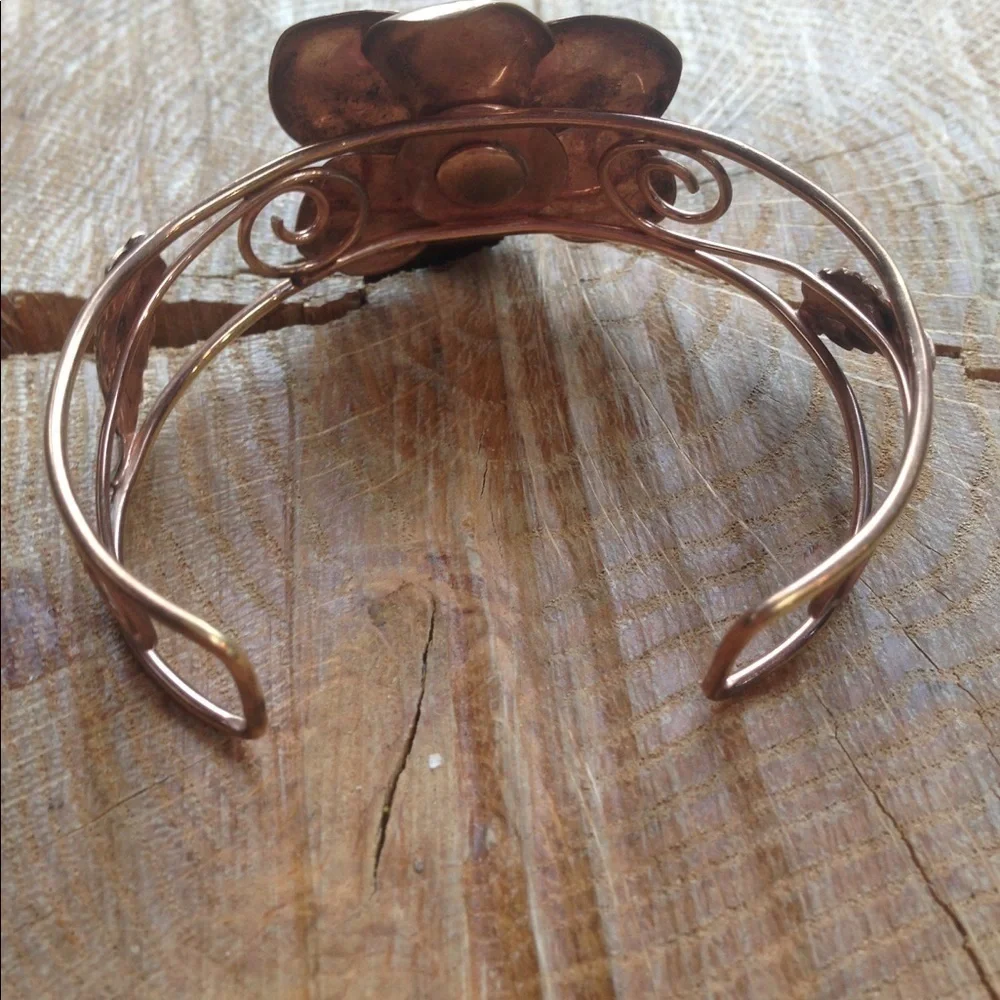 Vintage Rose Gold Tone Flower Cuff Bracelet